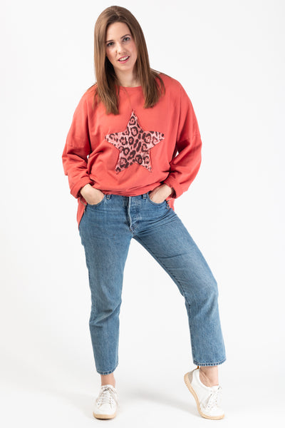 Leopard Star Sweatshirt - Coral