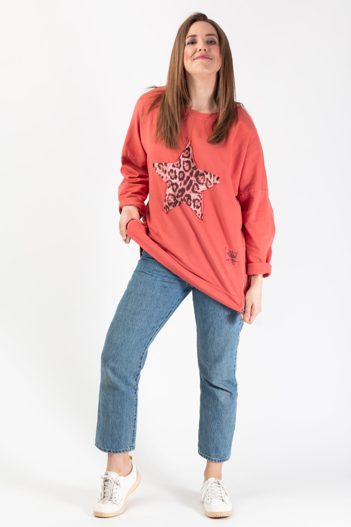 Leopard Star Sweatshirt - Coral