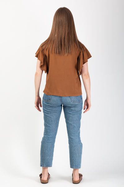 Carli Tobacco Frill sleeve Tee