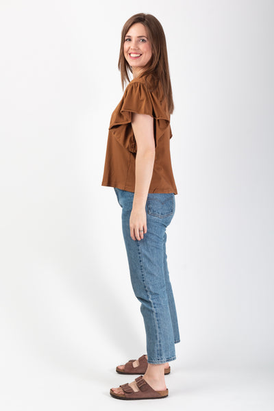 Carli Tobacco Frill sleeve Tee