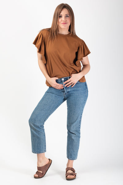 Carli Tobacco Frill sleeve Tee
