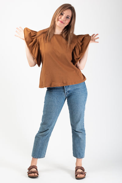 Carli Tobacco Frill sleeve Tee